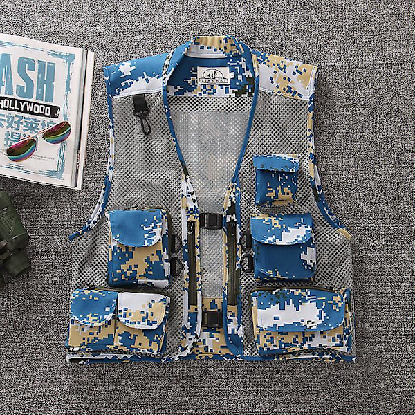 Camouflage Vest Udendørs Mænds Fotografering Mesh Vest Multi-lomme Fiske Casual Hest Klip XL