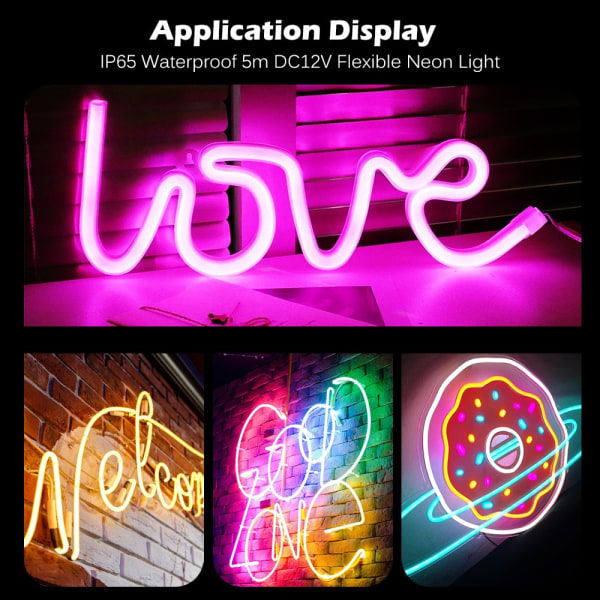LED-lysstripe 12v neon lysstripe 6*12mm 5m sett (Rosa)