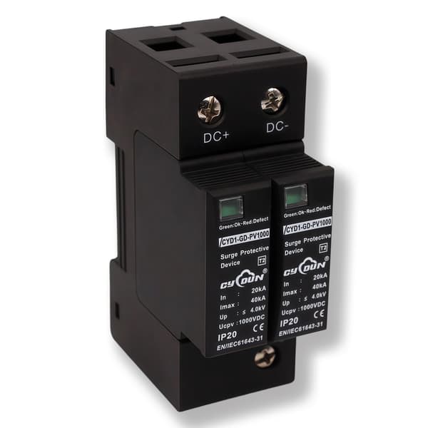 2-polet solcelleoverspændingsbeskytter, 1000 VDC, type 2.20-40KA, til lynbeskyttelse
