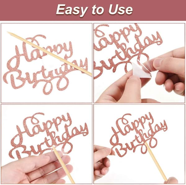 Happy (Rosegull) Bursdagskake Topper, 2 Sett Kake Topper
