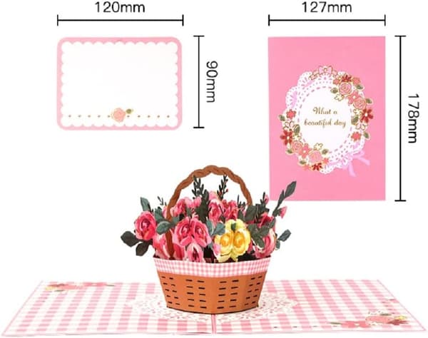 3D Pop Up-kort Rosekurvblomster, bursdagskort for