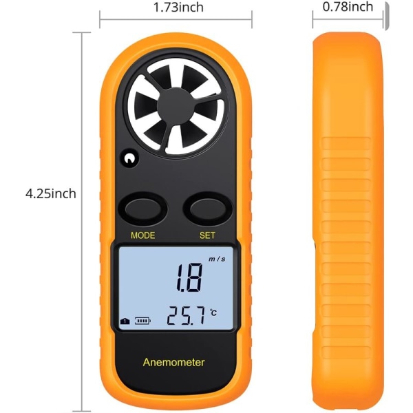 LCD Digital Anemometer Vindhastighetsmätare Luftflödeshastighetsmätare Termometer med Bakgrundsbelysning