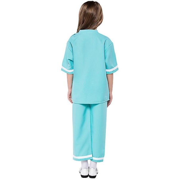 Barnläkare Uniform Halloween Rollspel Cosplay Kostymer Professionell Upplevelse Cartoon Doktor Sjuksköterska Kläder Topp+Byxor+Mask Green L  140cm-150cm