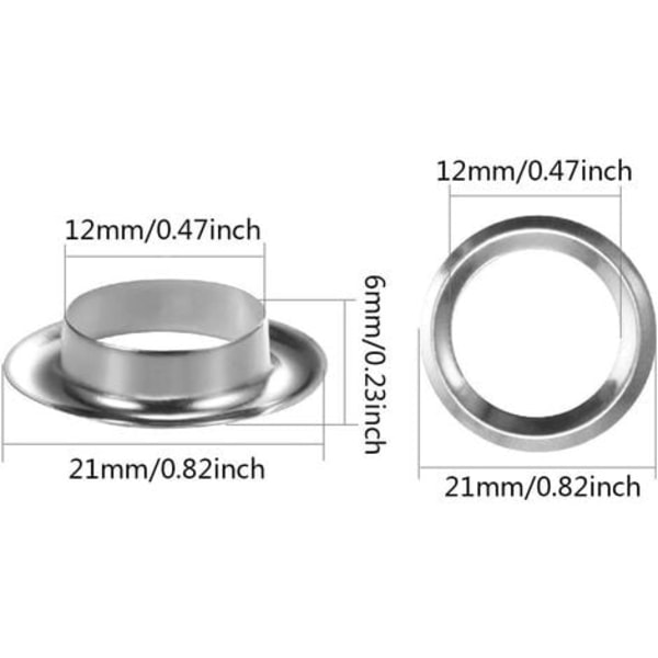 Grommet-silmukkapakkaus, 12 mm silmukkapakkaus metalli työkalut silmukka sarjat 100 sarjaa silmukkapakkaus silmukat pressuille ompeluun kankaalle pressu