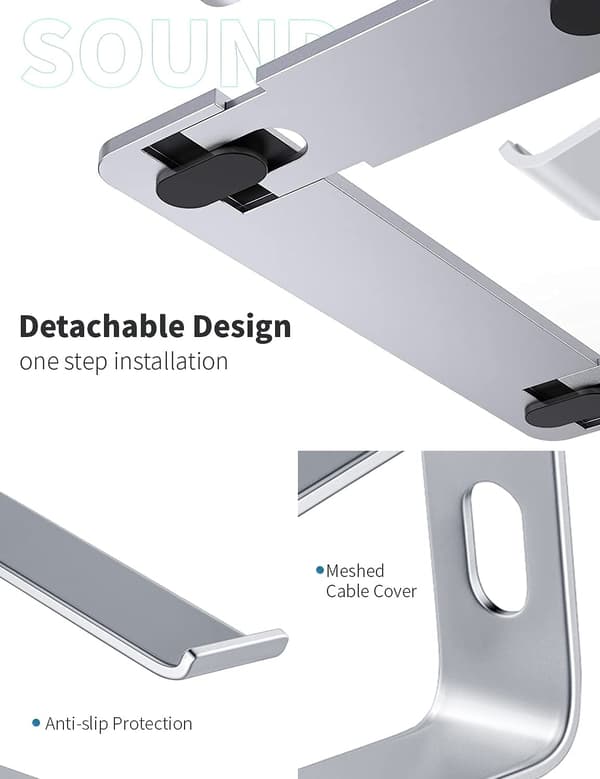 Bærbar computerstander, aluminium computerforhøjer, ergonomisk bærbar computerforhøjer, metalstander, passer til 10-15,6 tommer bærbare computere (sølv)