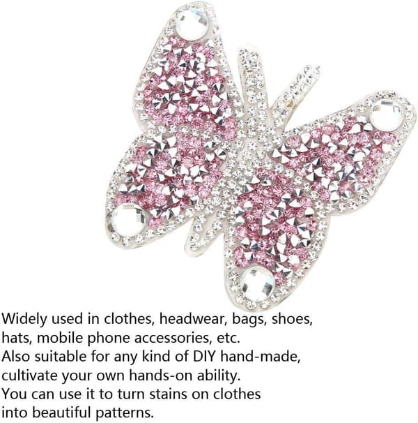 Rhinestone-lapp, 5 stk (Pink) Farverige Sommerfuglelapper