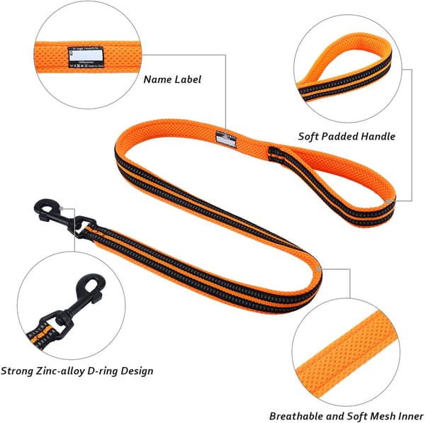 Hundkoppel Hållbart Husdjurskoppel Vadderad Rem för Valp Husdjurskoppel Rep, Reflekterande Koppel för Hundar, 110cm, Orange