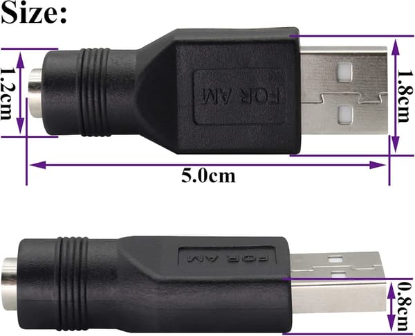 USB 2.0 A han til DC 5.5x2.1mm stik opladningsstik strømadapter USB-stik 5V (strømadapter 2.5A maks.)