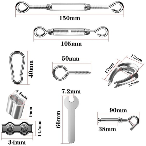 Rustfrit Stål Rebophængningssæt, Udendørs Lysstrengophængningssæt, 30m Nylonbelagt Rustfrit Stålreb med Spændeskruer