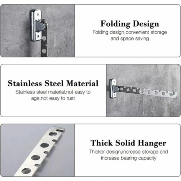 Vægmonteret Tøjstativ, Sæt af 2 Rustfrit Stål Foldbart Vægmonteret Tøjtørrestativ Foldbart Vægmonteret Tøj