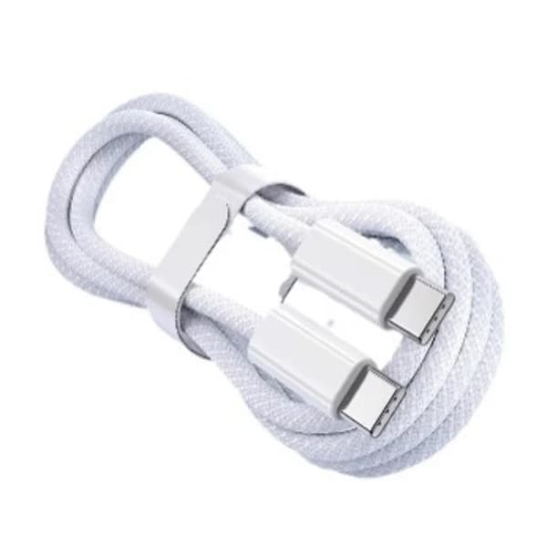 Flettet USB-C-kabel - 1,5 m - Hvit - iPhone 15-kompatibel - Nylon - PD60W