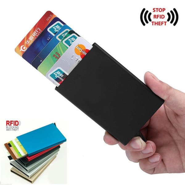 Kortholder med RFID-beskyttelse Aluminiumspladser 6 farver Blå