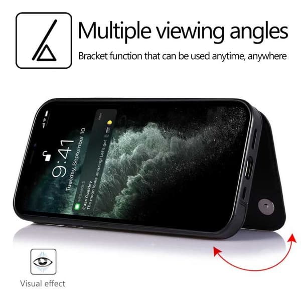 iPhone 13 Mini Støtsikkert Deksel Kortholder 3-ROM Flip Svart