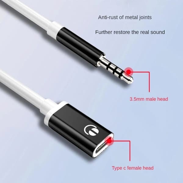 3,5 mm han til Type-C hun lydkabel 3,5 mm analogkabel Type-C konverter hovedtelefonadapter kompatibel med bærbare computere, tablets,