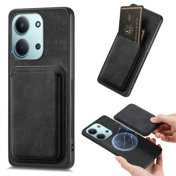 Xiaomi Redmi 15C (173mm) PU læder magnetisk kortholder etui - Sort Sort