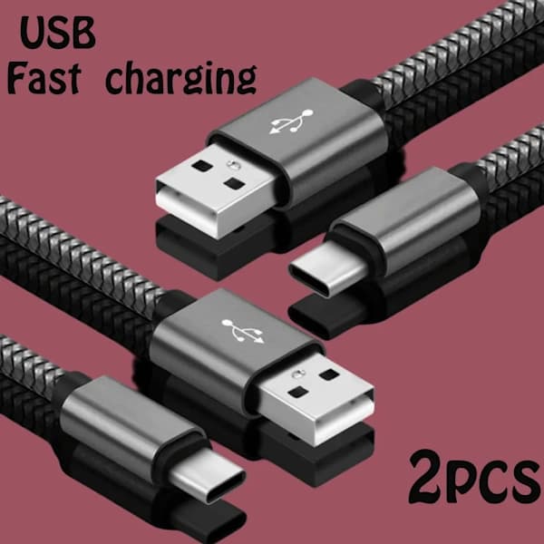 Nylon datakabel hurtigoplader USB A til Type C opladerkabel til Huawei Samsung Android telefon TypeC opladerenhed 1M 2M 3M grå 2 stk