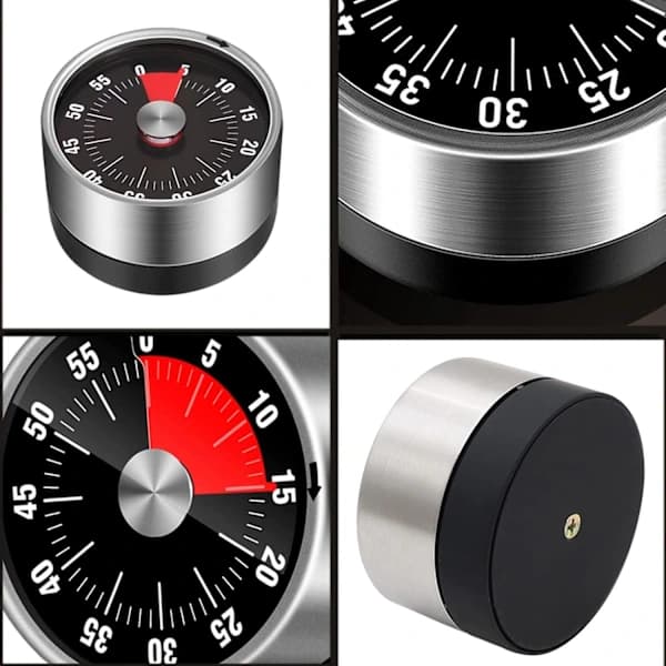 Basics Mekanisk og Magnetisk Timer, Justerbar fra 1 til 59 Minutter, Nedtællingstimer til Børn og Voksne, Viser Resterende Tid