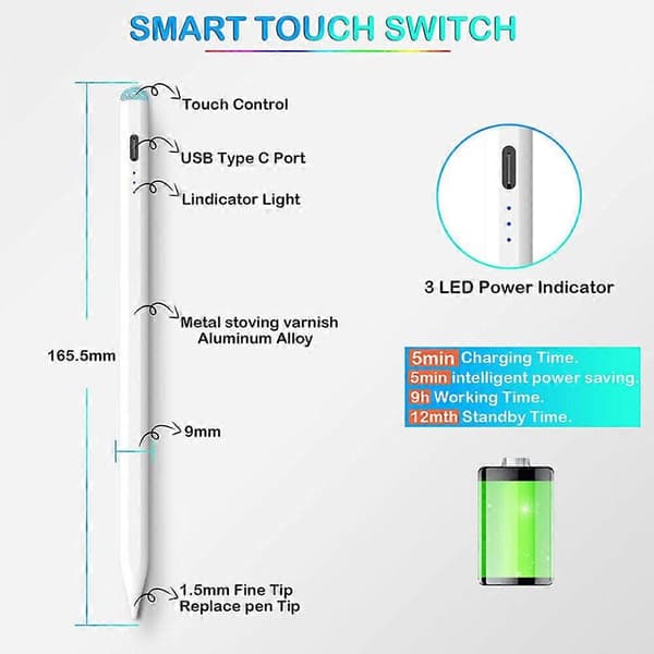 Styluspen til iPad 10/9/8/6/7 Gen Bluetooth Apple Pencil til iPad Pro 11/12.9