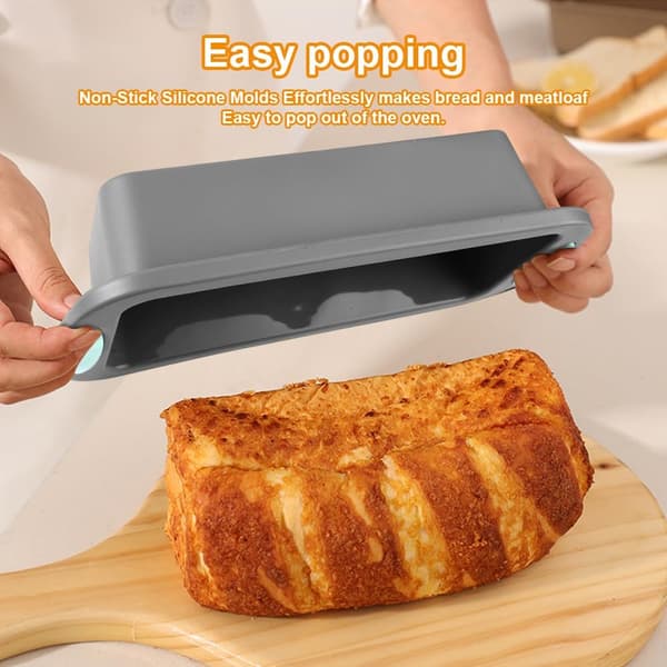 Rektangulær silikone brød- og kageform, non-stick bageform, kage- og brødboksform, BPA-fri, 27,8 x 12 x 6,5 cm, lysegrå.