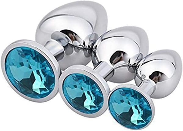 Metalløredobber med glitrende blå edelstensbase, 3-delt sett, størrelser S/ML, unisex.