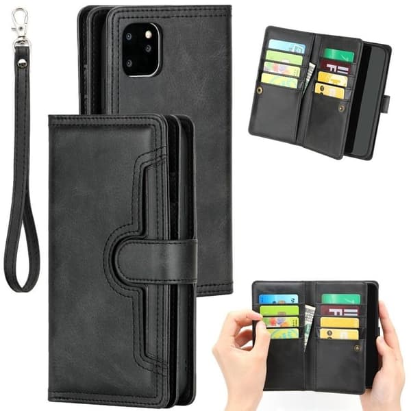 iPhone 14 Plus Pung Etui Ægte Læder Flip - Sort Sort