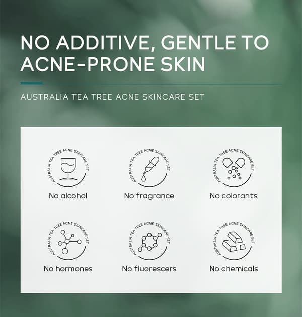 Australsk Tea Tree 5-delt Ansigtsplejesæt (OEM) - Rens, Creme, Toner, Serum