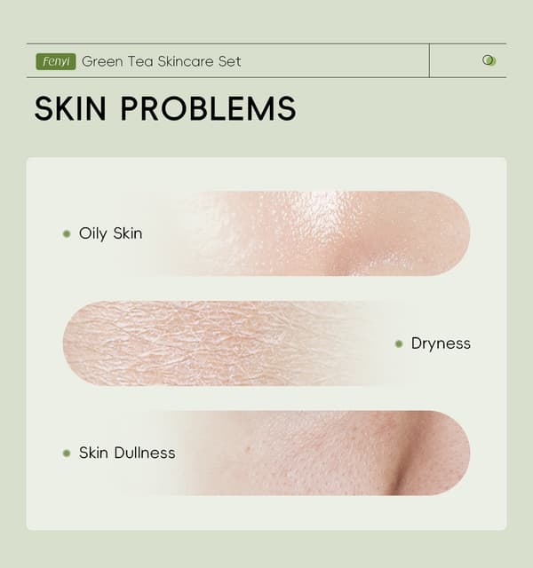 Hudvårdsset (grönt te) - 5 delar: Rengöring, Toner, Ansiktskräm, Ögonkräm, Serum