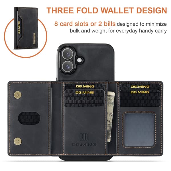 DG.MING 2 i 1 Magnetisk Kortlomme Etui iPhone 16 Sort
