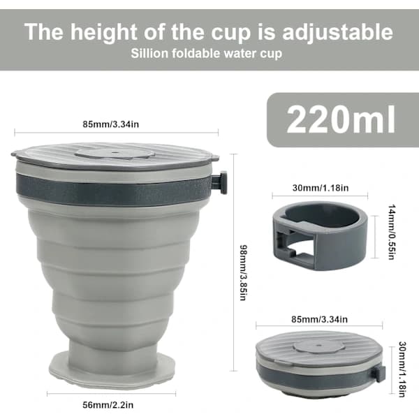 2-pack hopfällbara silikonmuggar - 220 ml hopfällbara resemuggar med lufttäta lock - Återanvändbart bärbart silikonmuggset för picknick, camping