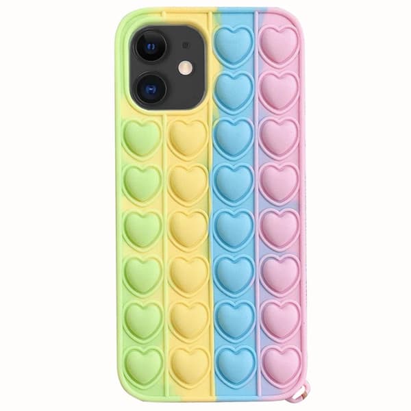 Fidget Pop It Simple Dimple Silikone Cover - iPhone 12 Grøn-Gul-Blå-Pink