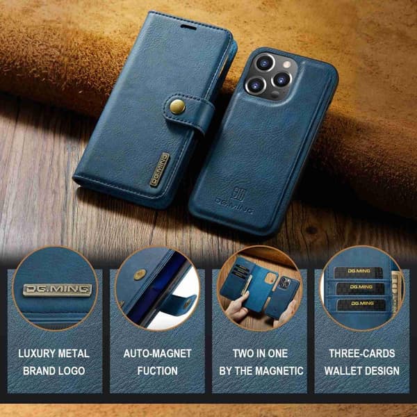 DG MING iPhone 15 Pro 2-i-1 Magnetiskt Plånboksfodral - Blå