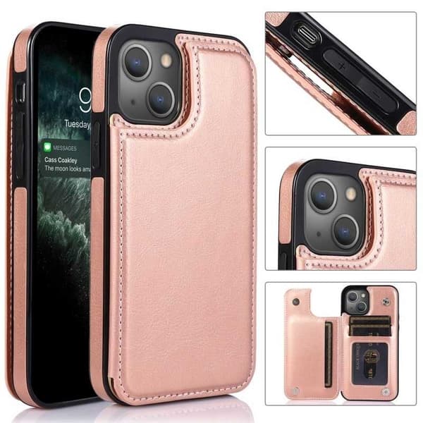 iPhone 13 Mini Stødsikkert Etui Kortholder 3-RUM Flip Sort