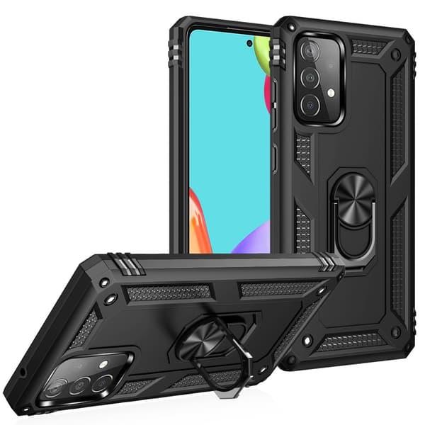 Samsung Galaxy A52 / A52s - Hybrid Armor Ring Cover - Musta Musta Musta