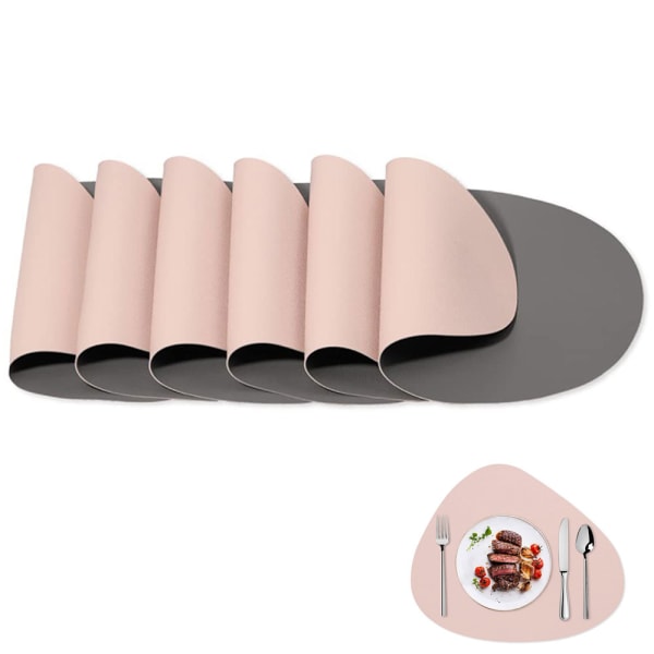 Bordstablett läder och glasunderlägg, tvättbara runda dubbelsidiga halkfria bordstabletter bordstabletter i konstläder (set med 4, grå och rosa)