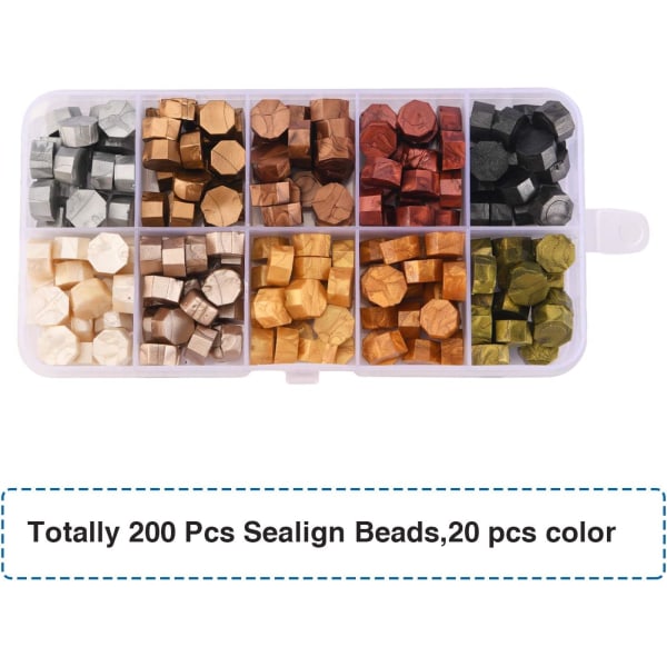 600 st tätningsvax pärlor förpackade i plastbox, 24 färger oktagon tätningsvax pärlor för vaxförseglingsstämpel