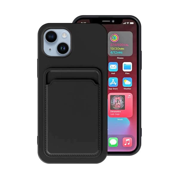 iPhone 14 silikoninen suojakuori SIM-korttipaikalla - Musta