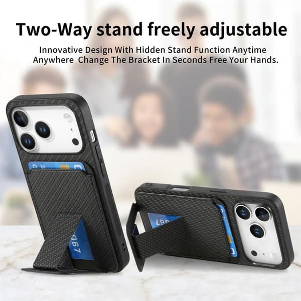 Lompakkokotelo korttipaikoilla ja jalustalla iPhone 17 Pro Maxille –