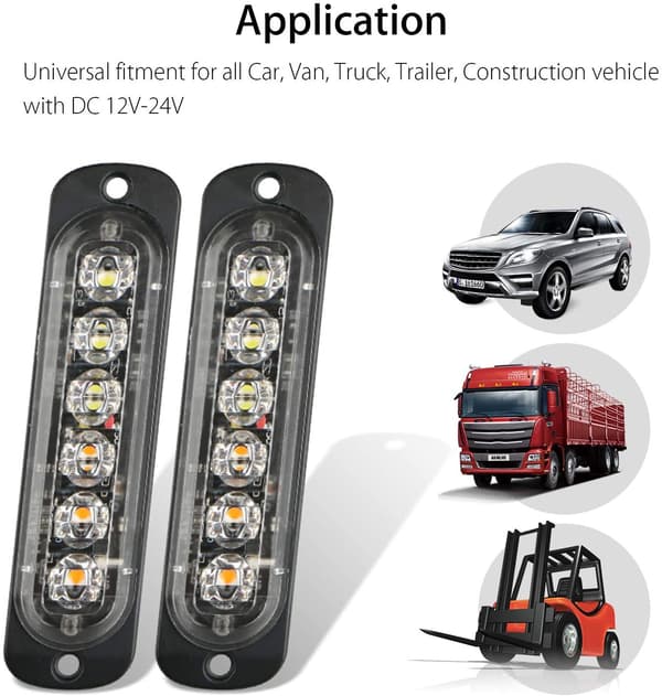 4 stk hvide lys + gule 6 lys ultratynde advarselslys motor