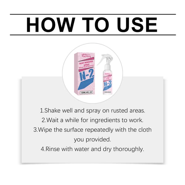 Rustfjernerspray til bildele og komponenter, praktisk til daglig vedligeholdelse og rengøring.