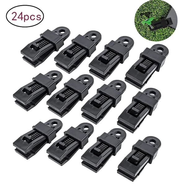 Set med 24 markismattklämmor, plast, låsbara med tandning