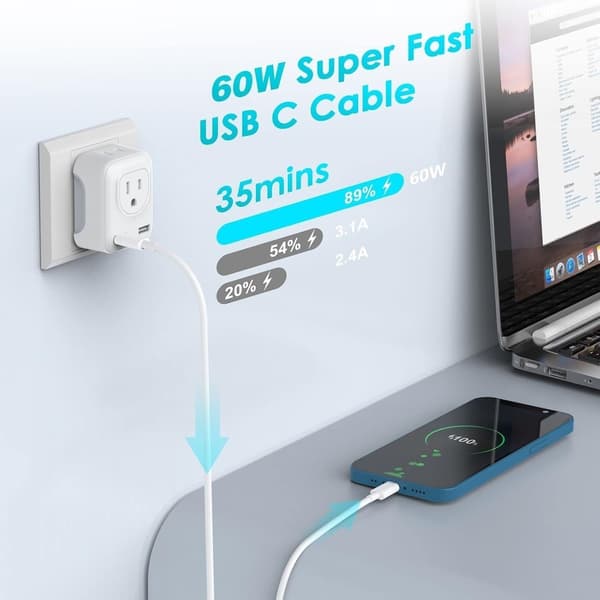 2 x 60W hurtigladekabel USB-C - USB-C for iPhone 15 /16 Samsung osv.