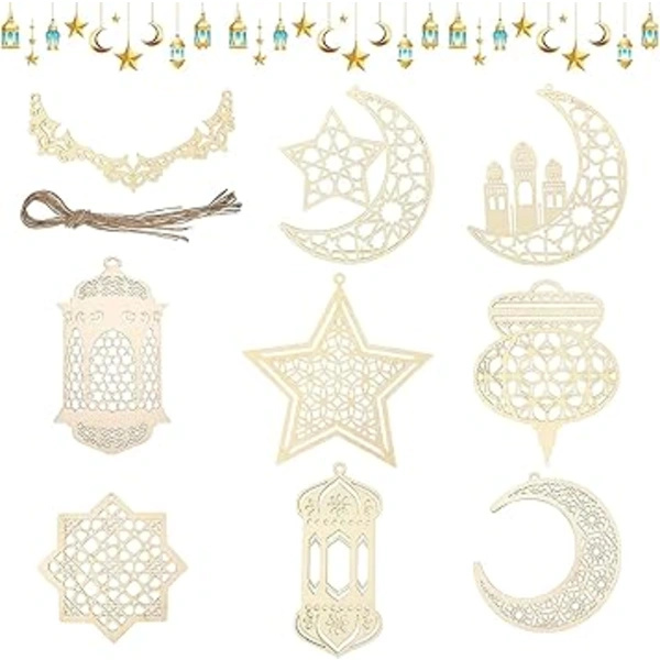 9 stykker treanhengere, Ramadan-dekorasjon, islamsk dekorasjon, Eid Ramadan