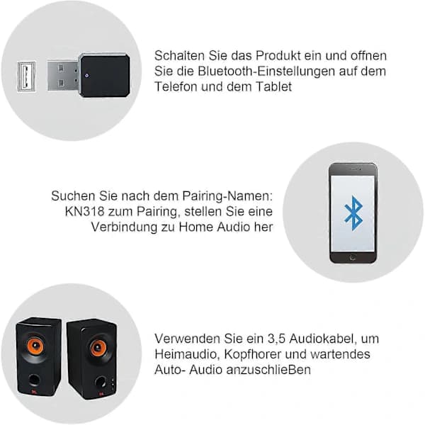 USB Bluetooth-sovitin, Bluetooth 5.1 -sovitin autoon AUX/USB-kaksoislähdöillä, 3,5 mm digitaalinen äänikaapeli, Bluetooth-dongle Bluet