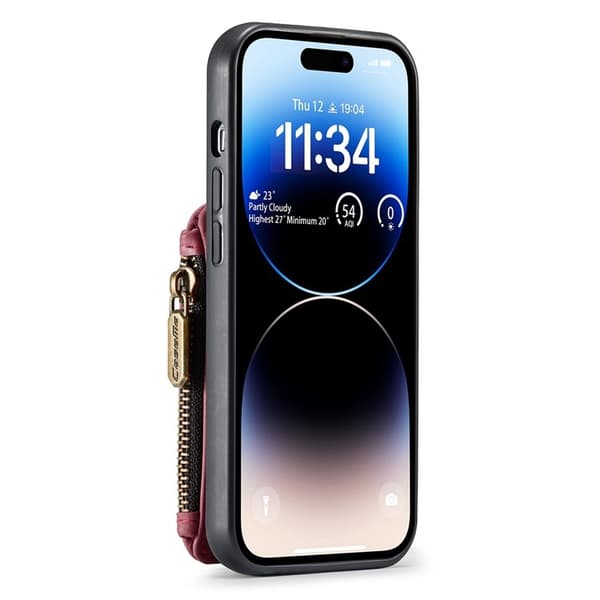iPhone 14 Pro Max Plånboksfodral C20 med Dragkedjestativ - Rosa