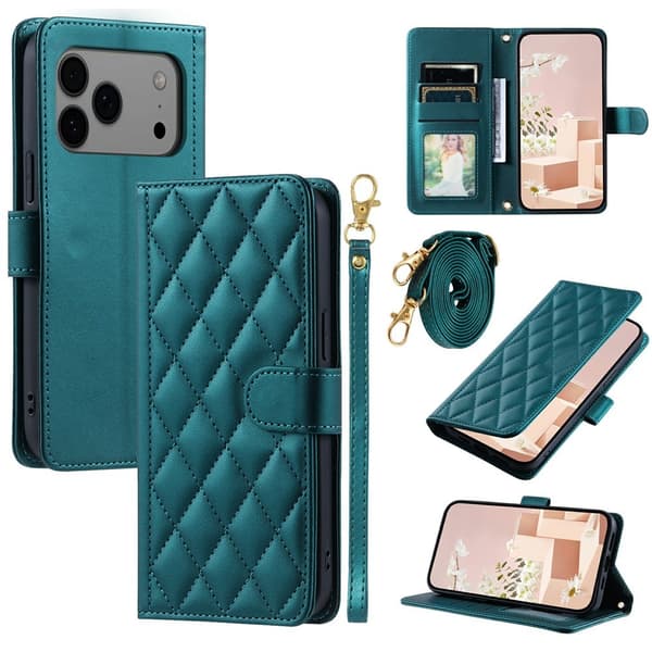 iPhone 17 Pro Max Quilted Skuldertaske Pung Etui - Grøn