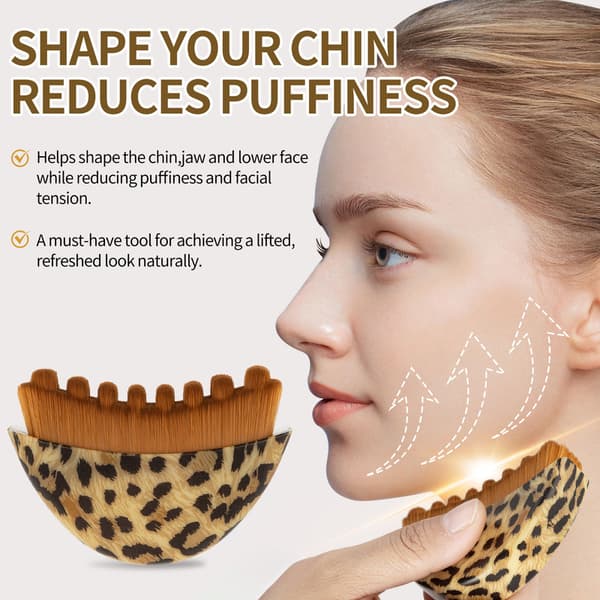 3-pak lymfedrænage ansigtsbørste, ansigtsmassage til kæbelinjeformning, tørbørstning, ergonomisk design 3 leopard