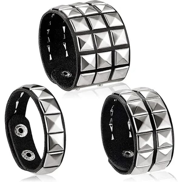 Tre 80'er læder nitte punk armbånd til mig, A