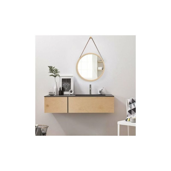 Rund Wandspiegel 45 cm Holzdekor-Spiegel mit Holzrahmen mit Haken für Badezimmer, Schlafzimmer eller Ankleidezimmer