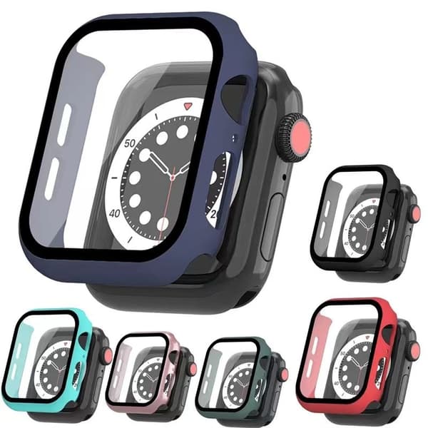 Stødresistent etui til Apple Watch 44mm + Hærdet Glas 2-i-1 - Sort