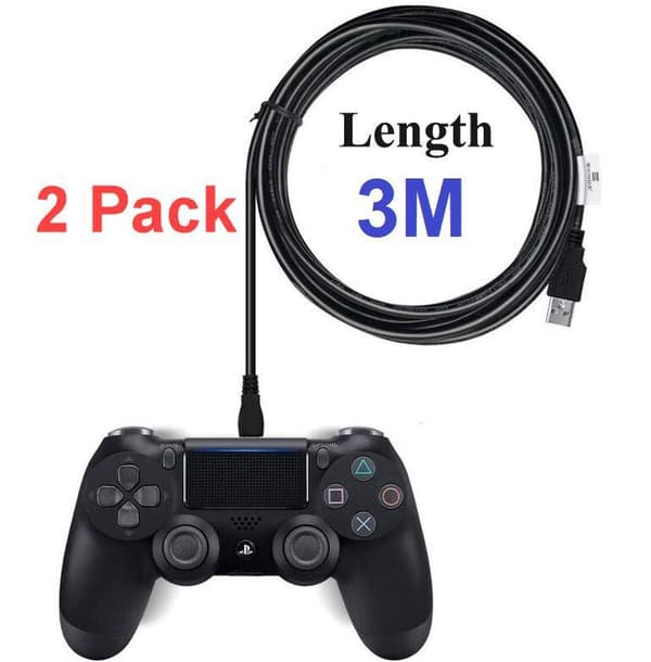 2-pak 3M PS4 / Playstation 4 opladerkabel til controller sort